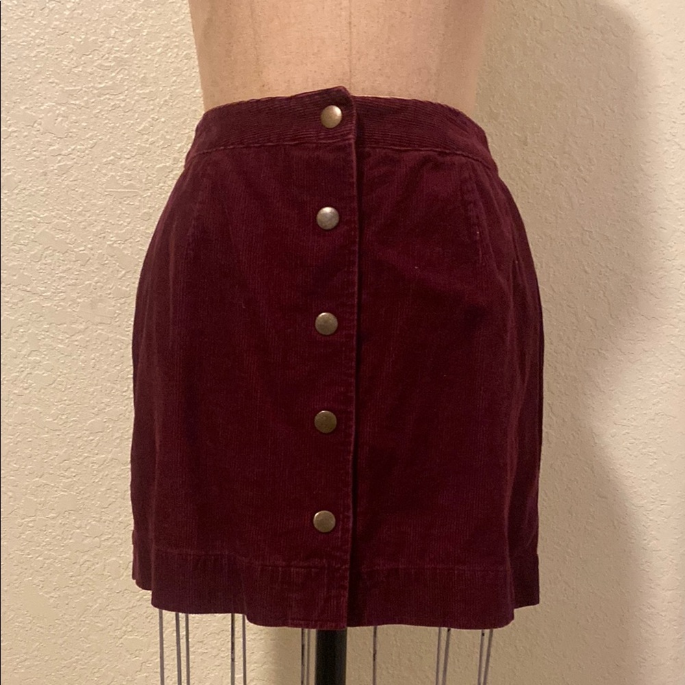 Corduroy Button-Front Burgundy Mini-Skirt